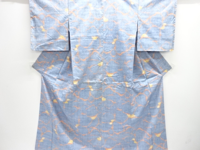 アンティーク　花模様織り出し手織り紬着物